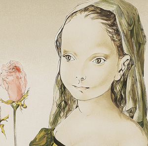 藤田嗣治、花をもつ少女、希少画集より、新品額装付 レオナール