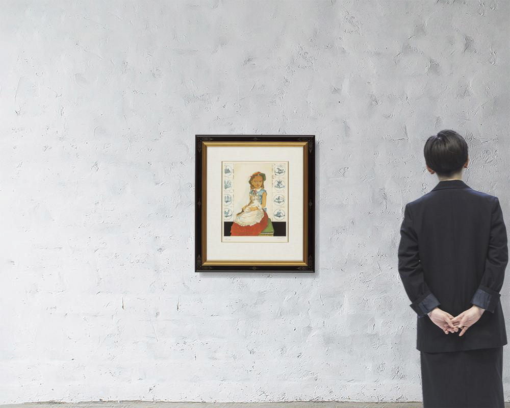 藤田嗣治 パンとミルクを持つ少女 リトグラフ 直筆サイン エディション