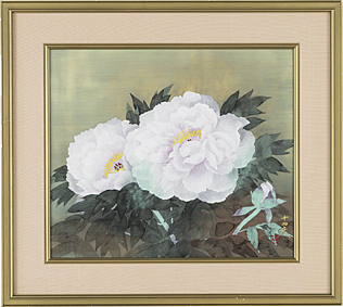 大矢十四彦、【富貴花】、希少な額装用画集より、新品額装付、状態良好 大矢十四彦、花菖蒲、希少画集画、状態良好、新品高級額装付