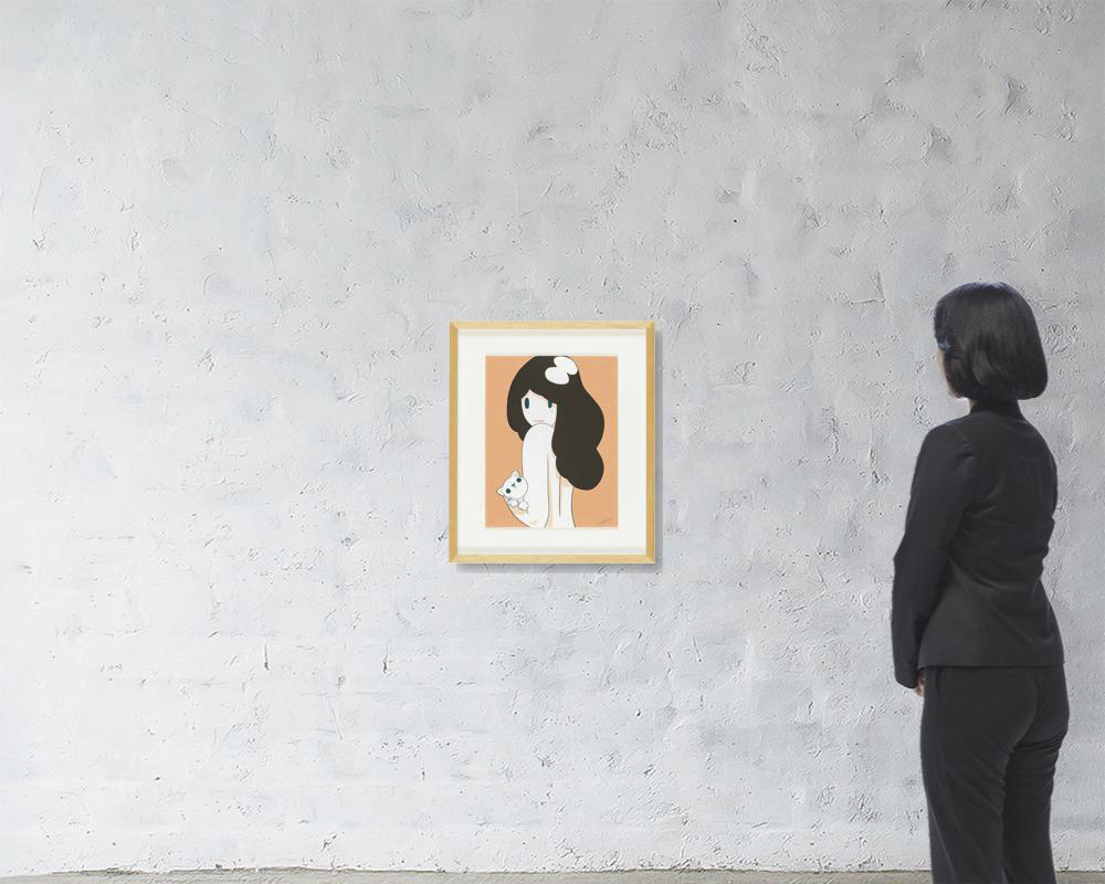 天野タケル】額装済み 女性と猫の版画 アート作品【正規品】 Venus