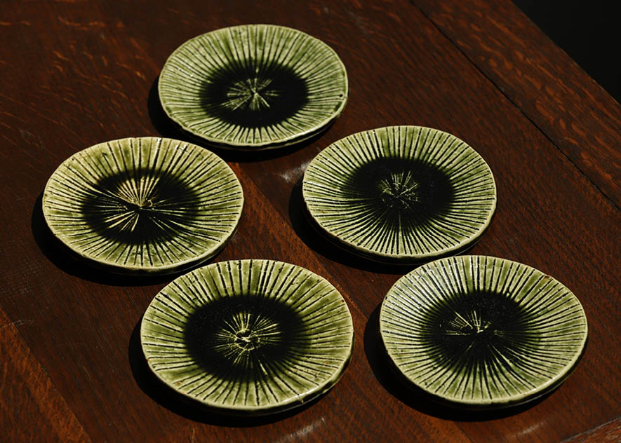 Lot0100】織部縄紋銘々皿（5点1組） - 加藤 重高 | 第5139回 | 株式