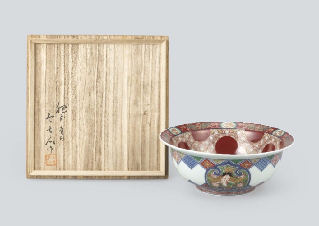 Lot0612】錦赤玉寿字画鉢 - 十二代 今泉 今右衛門 | 第843回 | 株式