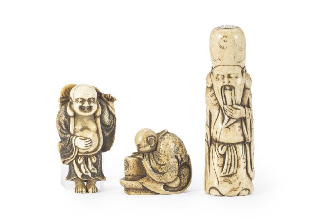 根付　「魚）　日本ホンシュウ鹿角材質　素朴な庶民根付　　N12 Lot0182】根付各種 ［3点セット］ - | 第853回 | 株式会社毎日オークション