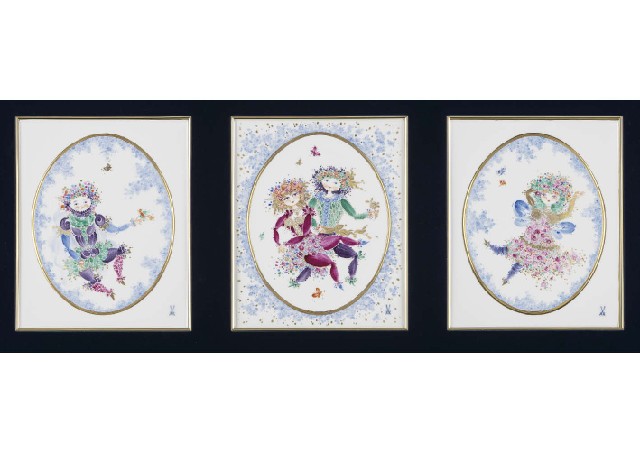 Lot0216】陶板画 「真夏の夜の夢」（3点1組額装） - マイセン | 第859